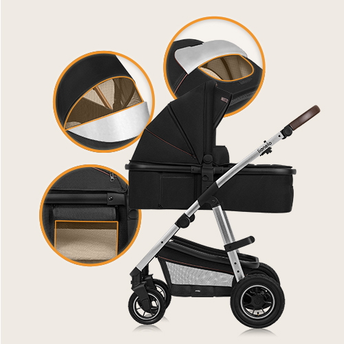 lionelo Amber 3 w 1 Black Silver — Wózek wielofunkcyjny